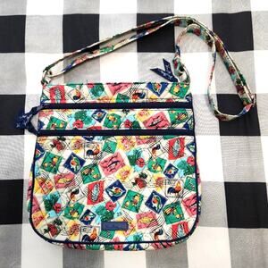 Vera Bradley Cuban Stamps Triple Zip Crossbody Bag Purse